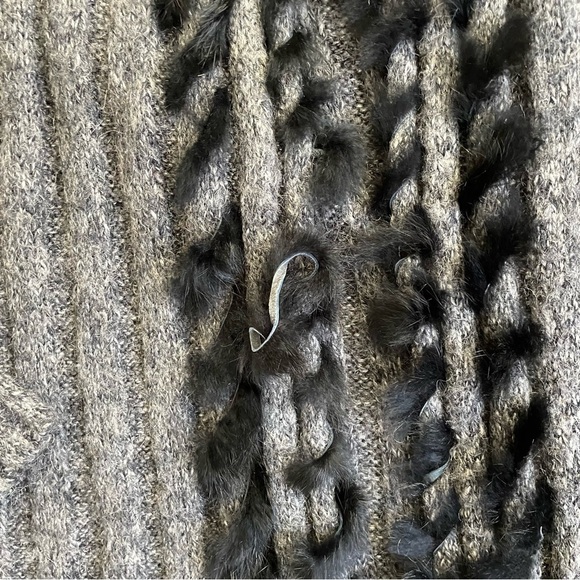 Alberto Makali Gray Knit Rabbit Fur Trim Open Front Duster Sweater Cardigan Sz L - Picture 8 of 9